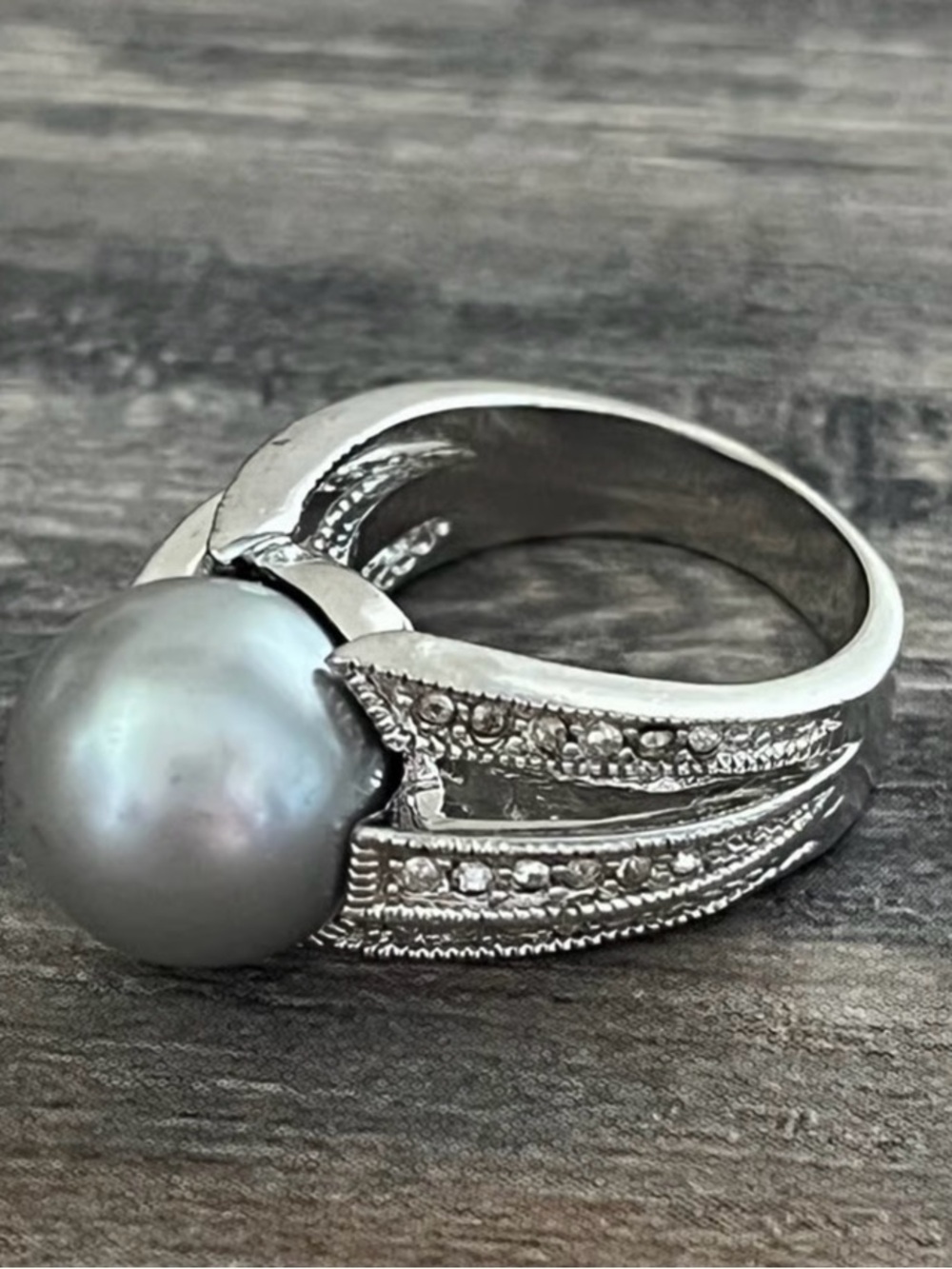 Premier Designs First Lady Ring gray glass pearl size 7 #159708